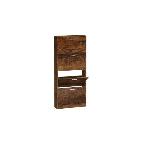 Armoire à chaussures en bois Puerto L59xH150xP17 – 4 portes rabattables-Marron fumé (1/5)