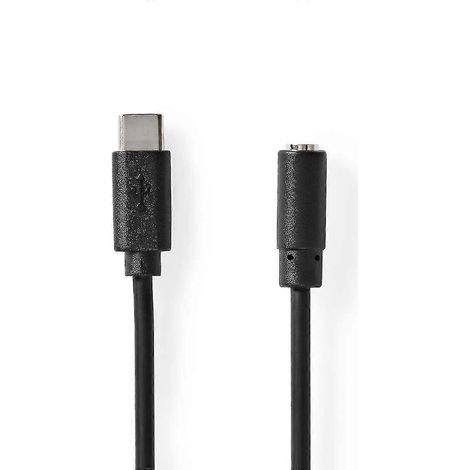 Adaptateur USB-C USB 2.0 USB-C mâle Jack 3,5 mm femelle 1 m Rond Nickelé PVC Noir (1/3)