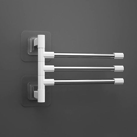 Porte-Serviettes Pivotant à Ventouses Support Mural pour Serviettes de Salle de Bain, avec 2/3/4/5/6/7/8 Barres 180° Pivotantes Towel Rack Tower Hanger (C-3, 31.5x11.7x26cm) (1/4)