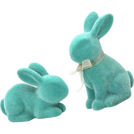 Statue de lapin floqué, décoration de pâques, artisanat en-Bleu