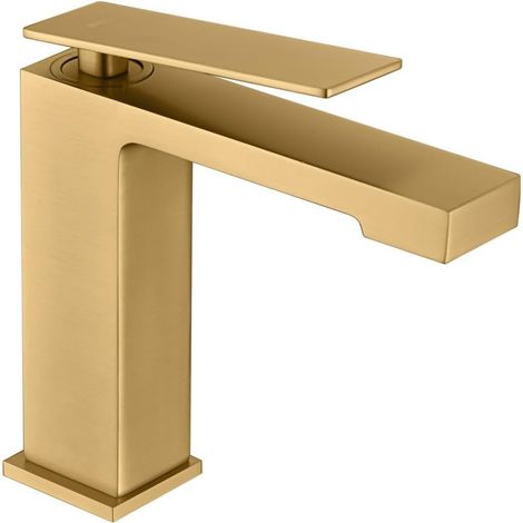 Mice - Grifo monomando de lavabo - Griferia de lavamanos de baño para agua fria/caliente Oro Cepillado (1/3)