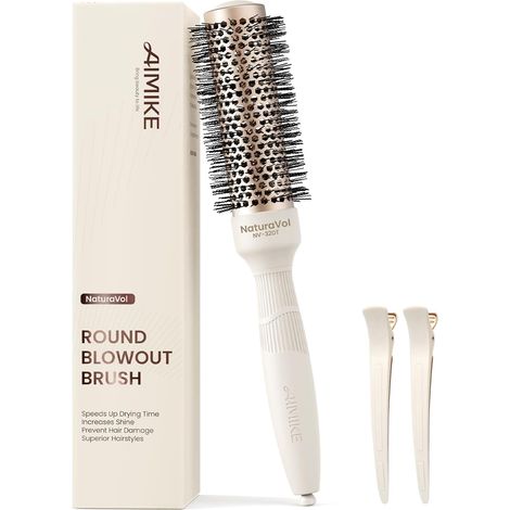 Round Brush for Blow Drying, Medium Round Hair Brush with Nano-Thermal Ceramic Technology, with 2 Clips (1.3 Inch Barrel,2.1 Inch Bristle) (1/5)