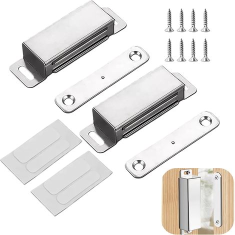 Lot de 2 aimant porte placard, verrou magnétique pour portes de placards installation facile compatible aimant porte aimants placard avec les placards les portes de balcon et les ouvre-portee (1/5)
