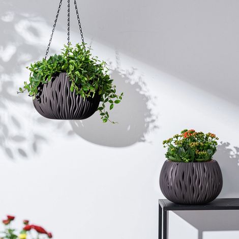 25 cm Hängeampel, Hängeampel für drinnen und draußen, selbstbewässernde Hängeampel mit Abflusslöchern, geeignet für Garten und Wohnung (grau)