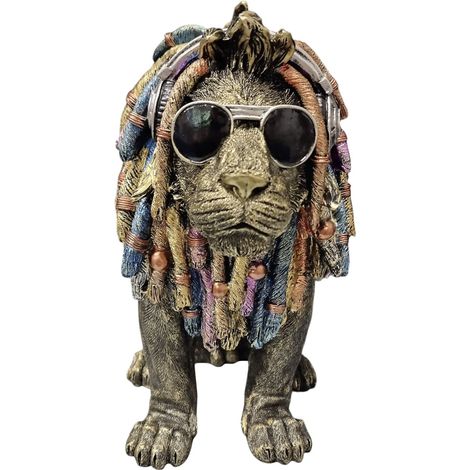 Dekofigur Löwe mit Brille 20 cm gold Dekofigur