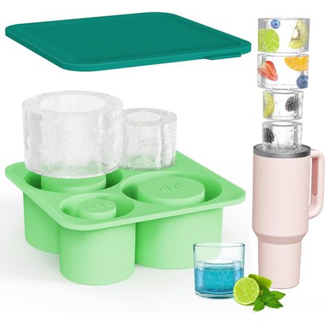 Bac à glaçons pour verre Stanley de 890 à 1200 ml, cylindre en silicone avec couvercle, remplissage et démoulage faciles, idéal pour les boissons glacées, jus, whisky, cocktails, café et autres cadeau (1/5)