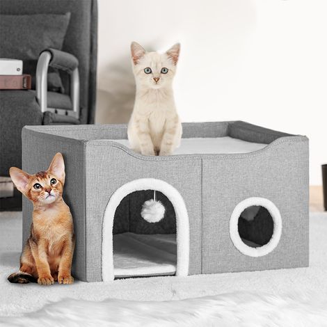 Cuccia Casa per Gatti Doppio Ingresso Tiragraffi Casetta Animali 61x41x33.5 cm (1/5)