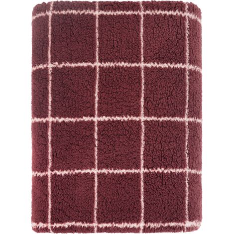 Plaid polaire à carreaux bordeaux 150x200