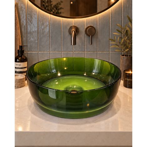 Lavabo 40 cm ciotola da appoggio Ischia in resina verde (1/5)