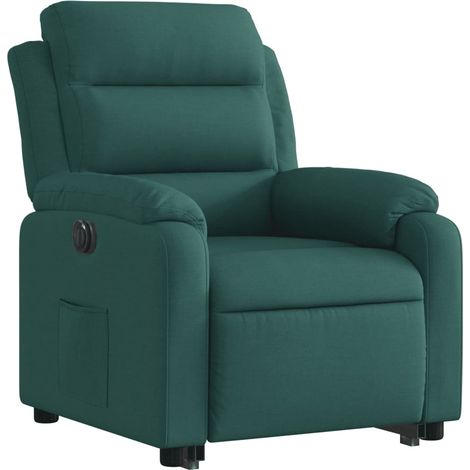 Comodissima poltrona relax TV con funzione di sollevamento elettrico in tessuto verde scuro DEC028601