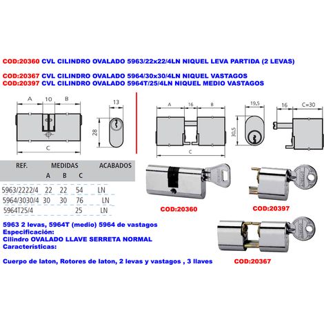 Cylindre ovale 5964T/25/4LN, tiges moyennes en nickel