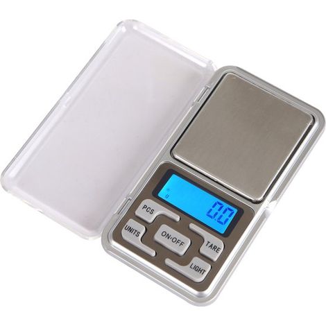 Minibalanza digital de precisión (0,01 g，500 g)，Tamaño de bolsillo，funciona con pilas (AAA)，con pantalla iluminada en azul，para granos de café (1/2)