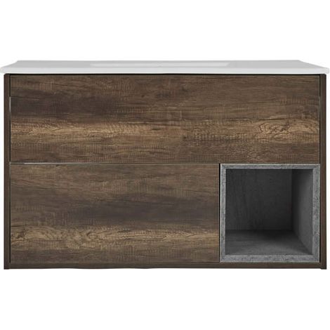 Milano Bexley Dark Oak 1010mm Bathroom Vanity Unit with Basin - No LED Light (1/5)