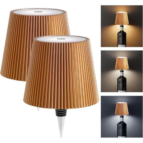 Set di 2 lampade da tavolo a LED ricaricabili, lampade wireless per bottiglie di vino, tre colori dimmerabili, per la camera da letto (oro)