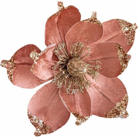 Set mit 4 künstlichen Weihnachtsdekorationen: glitzernde Magnolie, Weihnachtsstern, 7,8-Zoll-Girlande, Weihnachts- und Neujahrsdekoration (rosa) (1/4)