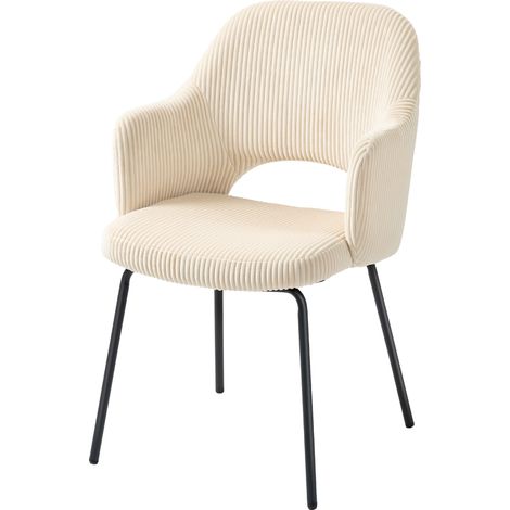 Chaise de salle à pliable beige pour salon manger, revêtement velours côtelé, forme coquillage, pieds métal, repose-pieds, (1/5)
