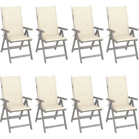 Lot de 8 Chaises de jardin inclinables  Fauteuils de Jardin avec coussins Gris Acacia 53358 (1/5)
