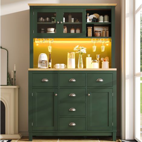 Credenza alta 104 x 40 x 180 cm con LED, 4 ante, contenitore, verde DESVIAE (1/5)