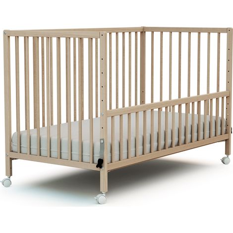 Lit cododo en hêtre massif 60 x 120 cm – 5 hauteurs réglables – 4 roulettes avec frein – Barrière interchangeable – Webaby