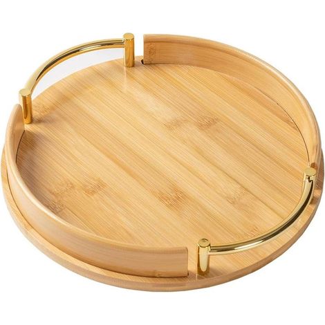 Plateau rond en bambou durable pour la maison, la cuisine et les restaurants, pour servir thé, aliments et collations. (1/5)