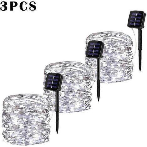 Guirlande lumineuse solaire LED étanche pour jardin extérieur lampe féérique 7 m/12 m/22 m/32 m - 12 m 100 LED - 3 pièces - blanc (1/5)