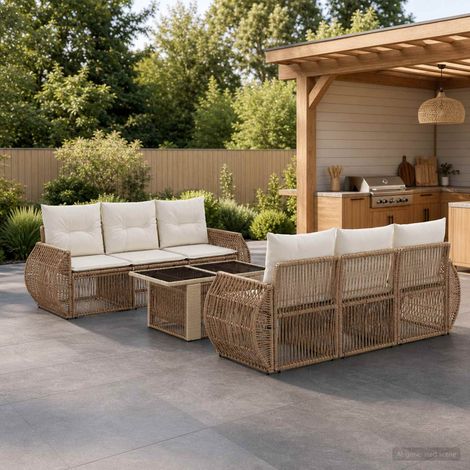 vidaXL Set Divano da Giardino 7 pz Beige e Bianco Crema polyrattan (1/5)