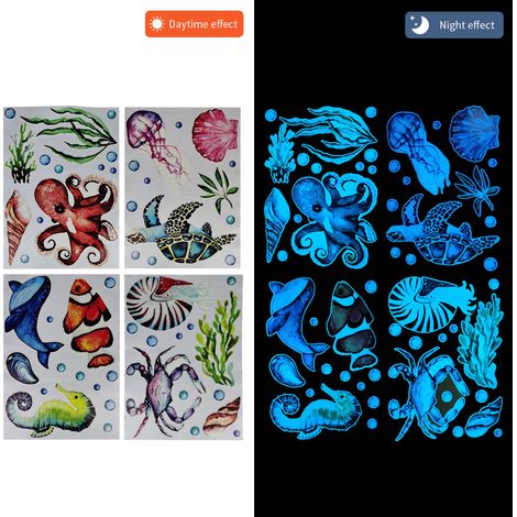 [JAMAIS UTILISÉ]Stickers Muraux Stickers Lumineux Tatouage Mural Lumineux Océan Mer Créatures Stickers Muraux Fluorescents Stickers Bleu (1/5)