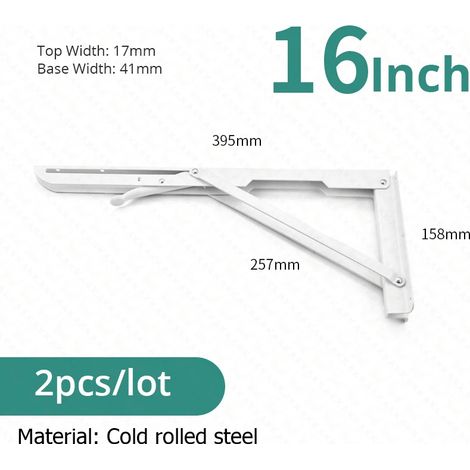 Supports d'étagère pliables (blancs, 40 cm) en 2 pièces, acier inoxydable, adaptés aux camping-cars, gain de place (1/5)