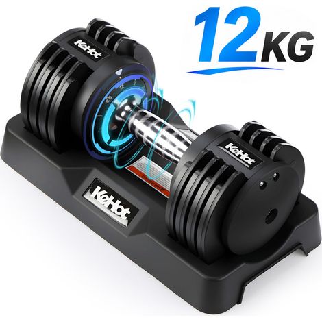 Haltère Réglable 12 kg avec 5 Niveaux de Poids, Support de Rangement Inclus, Système de Verrouillage Sécurisé et Poignée Antidérapante, Équipement Compact pour Entraînement à Domicile (1/5)