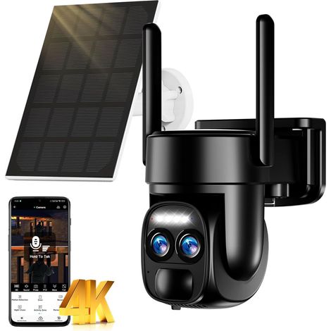 4K Camera Surveillance WiFi Exterieure sans Fil avec Double Objectif/Solaire Caméra/Batterie,Suivi Automatique,2.4/5G WiFi,Nocturne Couleur,Sirène,Audio Bidirectionnel,PIR&Détection,360°PTZ,8MP (1/5)