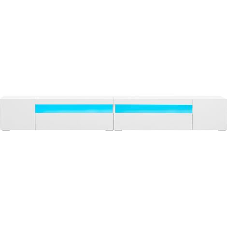 ELVMI Mobile TV con 2 Vani e LED, per Soggiorno e Sala da Pranzo, in MDF, 240 × 38,5 × 35,5 cm, Bianco (1/4)