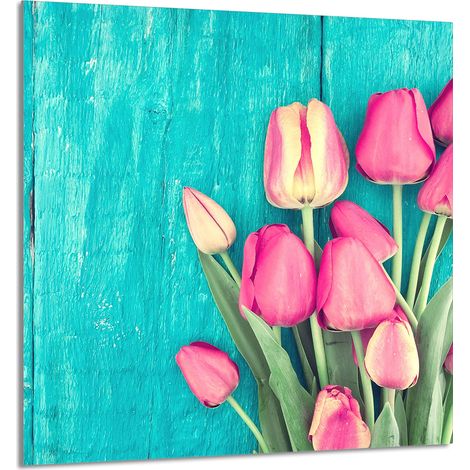 PANEL DE VIDRIO PARA COCINA 60x65 Tulipanes
