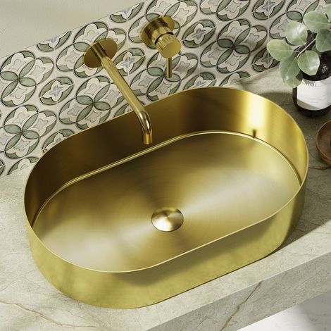 Lavabo appoggio in acciaio inox finitura oro spazzolato KJ5500G kamalu