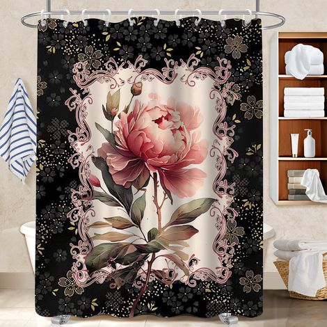 Voile de douche fluide en polyester 180x180 bordure lestée rideau séchage rapide pour salle de bain avec baignoire (1/5)