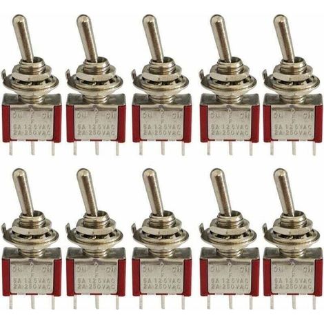 10 Pcs Mini Interrupteur à Bascule, AC 125V 6A / 250V 2A 3 Broches SPDT ON-OFF-ON 3 Broches 3 Positions SPDT Interrupteur à Bascule Autobloquant pour Pièces Auto Rouge,de (1/4)