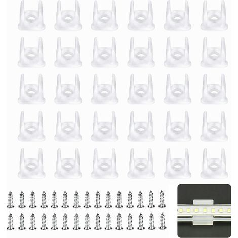 30 pièces Clips de Fixation Semi Transparents Blancs pour Neon LED 6 x 12 mm avec 30 Vis Support LED pour Bande Lumineuse Flexible Silicone Tape et (1/4)