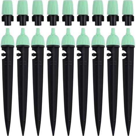 Goutteurs d'irrigation avec connecteur, 20 arroseurs à débit d'eau réglable à 360 degrés Goutteur 2 en 1 pour système d'irrigation goutte à goutte (Vert) (1/5)