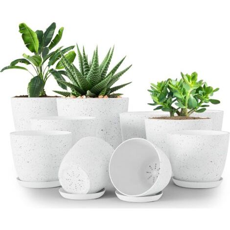 lot de 10 pots de fleurs, plastique pp, avec soucoupe, bouchon de drainage, pour intérieur et extérieur