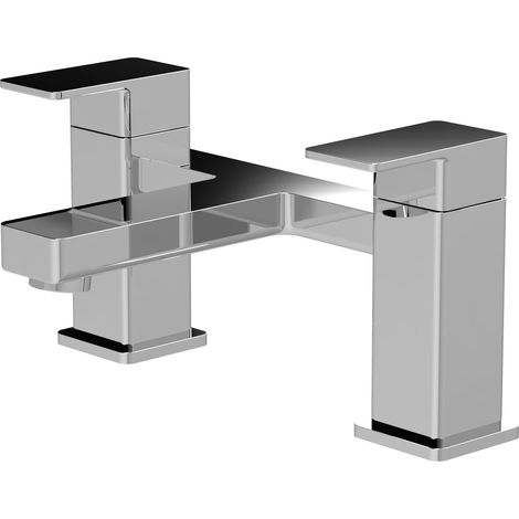 Balterley Milldale Square Deck Mounted Bath Filler Tap with Dual Levers, Waterfall Spout - Chrome Finish
