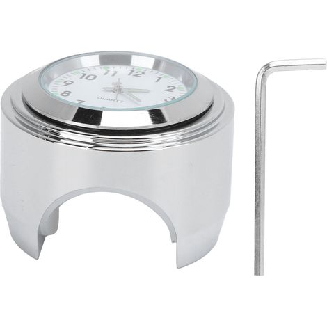 Montre ronde aluminium étanche lumineuse pour guidon moto 7/8-1 pouce, support universel blanc (1/5)