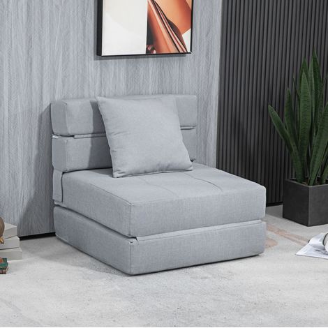 Sillón cama 2 en 1 plegable, convertible en sofá y cama, espuma, gris claro (1/5)