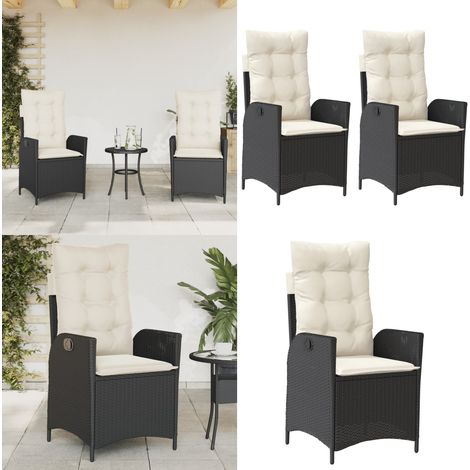 Chaises inclinables de jardin lot de 2 et coussins noir rotin - Chaise de jardin noir - Coussin de jardin (1/5)