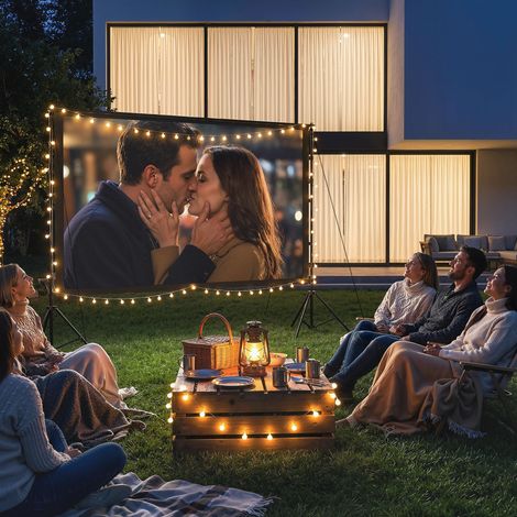 Telo per Proiettore 100" 16:9 HD 4K/8K, Angolo di Visione 160°, Doppia Facciata e Treppiedi Pieghevoli, Bianco