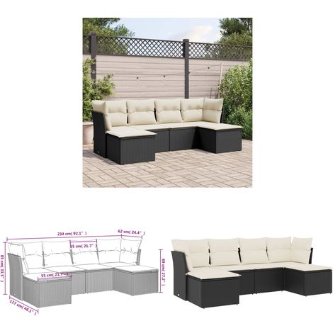 6-tlg. Garten-Sofagarnitur mit Kissen Schwarz Poly Rattan - Gartenmöbel Set - PE-Rattan Möbel - Outdoor Sofa - Lounge Set - Gartenlounge - Home & Living (1/3)