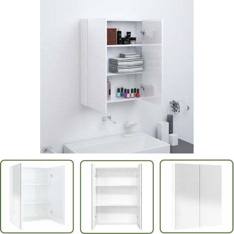 The Living Store Bad-Spiegelschrank 60x15x75 cm MDF Glänzendes Weiß - Badezimmerspiegel - Spiegelschrank - Badmöbel - Aufbewahrung Im Badezimmer - Weißer Spiegelschrank (1/5)