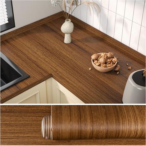 Papel pintado autoadhesivo con aspecto de madera de color marrón oscuro, adhesivo decorativo para pared, formato 40 x 500 cm.