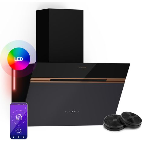 Klarstein Alina Hotte Aspirante - 60 cm Hotte Décorative, 520 m³/h, Classe A++, Éclairage LED, Silencieuse 52 dB, Mode Évacuation & Recirculation, Commande Tactile, Noire
