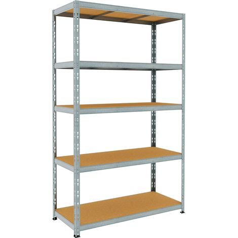 Scaffale in Metallo ad Incastro 5 Ripiani in Legno 120x50xh200 cm Pokerino Zincato (1/3)