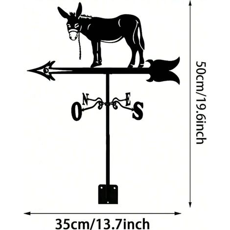 Girouette âne en métal vintage avec décoration animalière pour jardin, tonnelle, terrasse ou extérieur