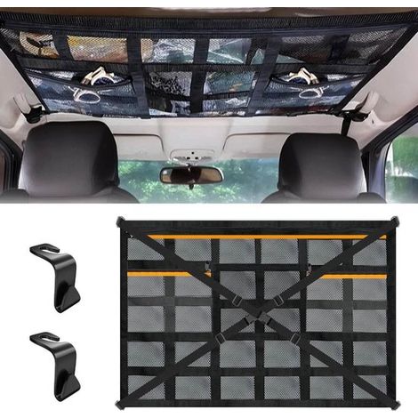 Red portaequipajes para coche - Red de almacenamiento para el techo - Organizador para coche - Correas cruzadas ajustables - 90 x 65 cm - Negro (1/5)